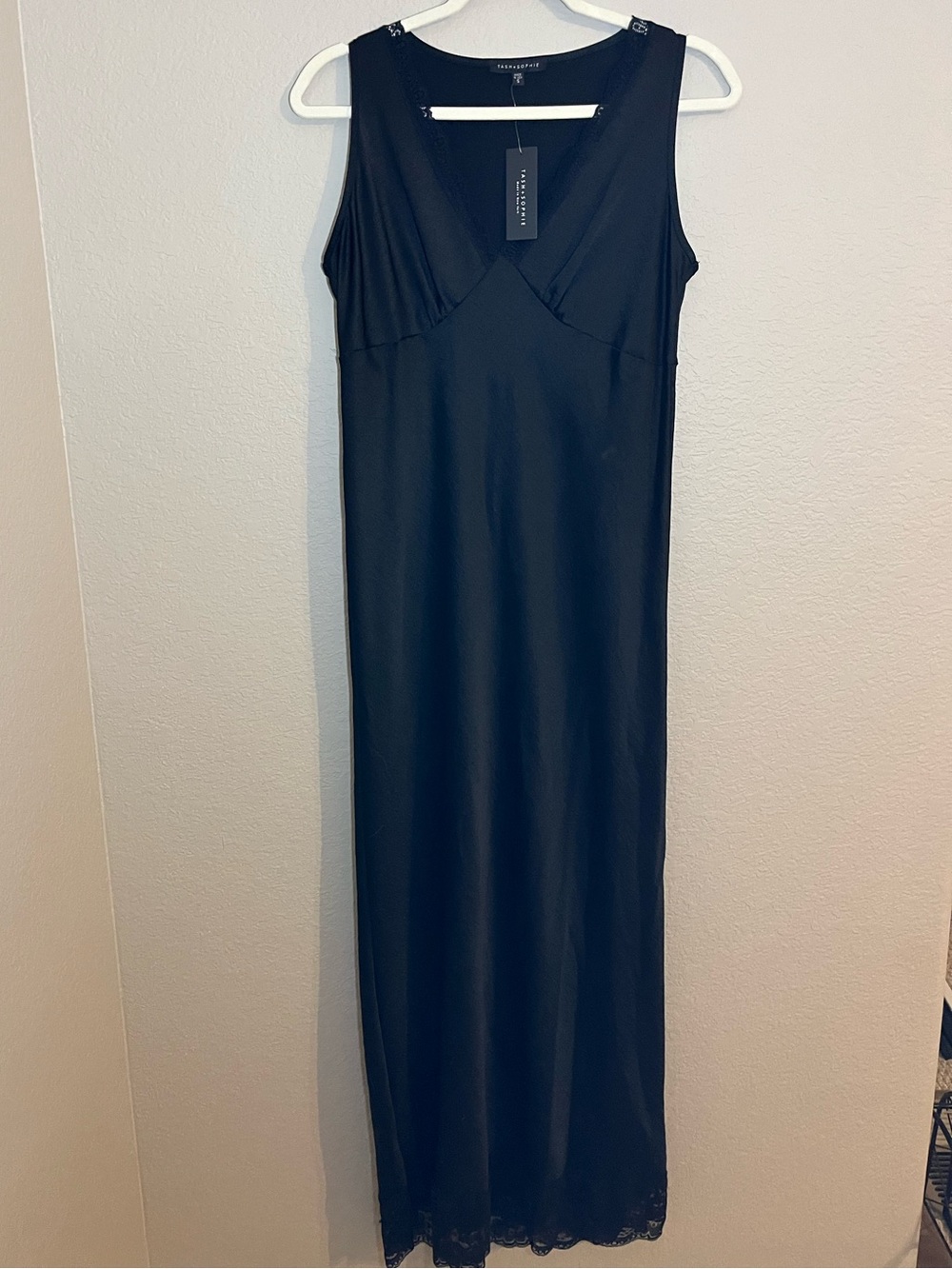 NWT Tash + Sophie Black Lace Trim Maxi Slip Dress Sleeveless Size Small